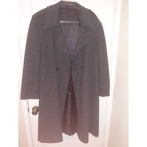 John Weitz Mens Double Breasted Trench Coat Wool Blend Dark Charcoal 42 Short